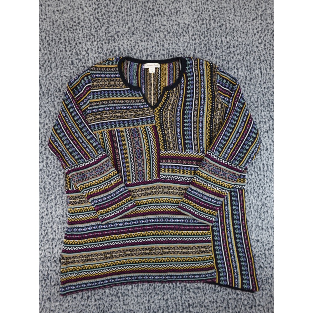 Coldwater Creek Tunic Sweater Womens 2X Multicolor Boho Fair Isle‎ Knit 20296